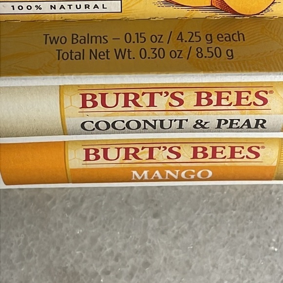 Burt's Bees Coconut & Pear / Mango Moisturizing Lip Balm 100% Natural 2pack - Picture 3 of 6